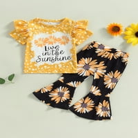 ; / Ljetni Kompleti odjeće za djevojčice vrhovi kratkih rukava s printom slova + lepršave cvjetne hlače od 0 do