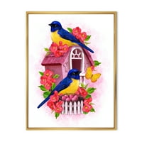 DesignArt 'Dvije žute i plave ptice tit sjede u blizini gnijezda' tradicionalno uokvireno platno zidne umjetničke