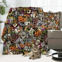 Halloween pokrivač s jastukom, kostur s kosturom Batwing za estetiku spavaće sobe, bogate boje s gljivama i poljupcima