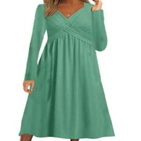 Ženska duga haljina s izrezom u obliku slova u, maksi haljine u križnom uzorku, labavi blagdanski rukavi u zelenoj