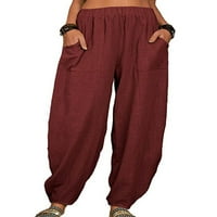 Žene konusne hlače pamučno posteljina labave hlače za gležnjeve Elastične hlače za struke ležerne hlače s džepovima