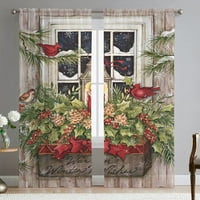Božićne zavjese paneli za uređenje doma prozorska zavjesa Vintage spavaća soba Božićni prozirni veo Djed Mraz