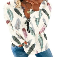 Ženska majica dugih rukava majica s printom perja ležerna odjeća široki pulover široka tunika s izrezom u obliku