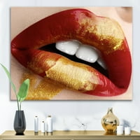 Dizajnerska umjetnost bucmaste ženske usne sa zlatnim i crvenim Moderni ispis na platnu za zidnu umjetnost