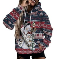 Ženski božićni hoodie geometrijski džemper za tisak dugi rukavi xmas snjegović elk snježna pahuljica pulover izvlačenje