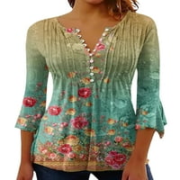 Colisha Ladies Ljetni vrhovi cvjetna print tunična bluza v vratna majica labava majica s rukavima za dnevnu odjeću