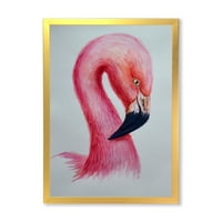 Dizajnerski crtež apstraktni portret ružičastog flaminga u okvirima s prikazom seoske kuće
