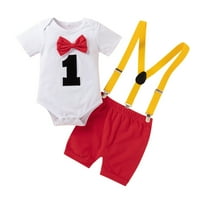 Dječja odjeća za dječake i djevojčice za 1. rođendan kombinezon kratkih rukava s leptir mašnom kratke hlače Set