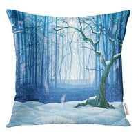 Plavi crtani crtež hladnog snježnog krajolika u dubokoj zimskoj šumi, jastučnica za jastuke, navlaka za jastuke