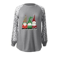 Povratnici modnih košulja za ženske jeseni dugačka čipkana lampina casual božićni sladak gnom grafički tisak pulover