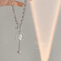 Ogrlica s lančićem s privjeskom od srebrnog novčića-autentični i elegantni nakit za uspomenu za žene-1358