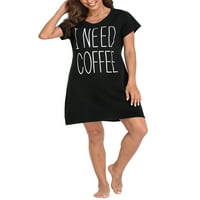 Ženska pamučna spavaćica kratki rukavi haljina za spavanje treba kava mali-srednji
