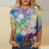 Ženska modna bluza s dugim rukavima 3-inčna grafička majica s okruglim vratom boho gornji dio tunike Plus size