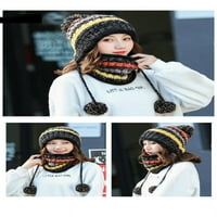Ženski pleteni šal od graha s vunenom podstavom djevojačko odijelo zimska skijaška kapa sa slušalicama Pom Pom