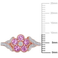 Ženski prsten od 10 karatnog ružičastog safira i karatnog dijamanta od ružičastog zlata s cvjetnim prorezom na