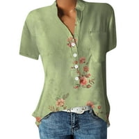 Awdedio Clearcen Women bluza za ljetno žensko modno ljeto V vrat Leisure Short Rucke Pocket gumbi za ispis vrhova