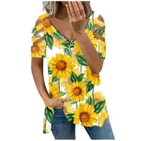 Ženske bluze, ženska modna ležerna majica s patentnim zatvaračem u obliku slova U s otvorenim ramenima s kratkim