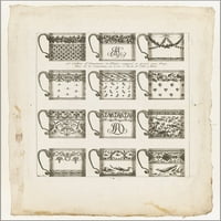 24 x36 plakat galerije, Jean Baptiste Fay dizajnira za čokoladne šalice, tanjur od 1. cahier d'Ornemens et flours