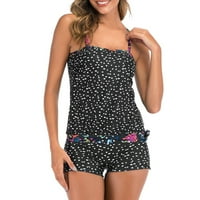 Ženski modni Tankini kupaći kostim u donjem dijelu s podesivim naramenicama na točkice i crnim tankini kupaćim