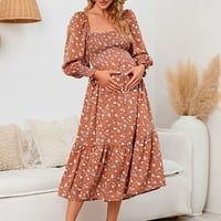Fattazi proljetna šifonska haljina za trudnice mala cvjetna haljina s dugim rukavima rekviziti za Trudničke fotografije