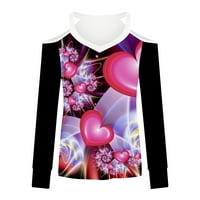 Ženska majica za Valentinovo, Raglan vrhovi dugih rukava s ramena, Ležerne bluze s puloverima s izrezom u obliku