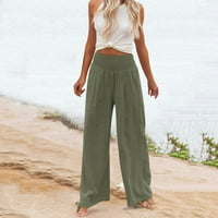 Oalirro Ženske hlače jesenski visoki struk udobne duge ležerne hlače za žene zelene