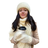 Ženski zimski šešir šal rukavice set voluminozni heklani šešir kapa lubanje termalne rukavice rukavice beskonačni