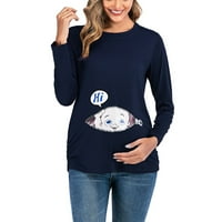 Ženske košulje od pamuka s okruglim vratom dugih rukava Jednobojni trudnički top s printom za bebe Ženske majice
