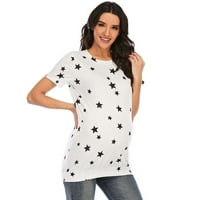 Ženska majica za trudnice s kratkim rukavima s ramena s printom majica za trudnice Plus Size Trudnička odjeća
