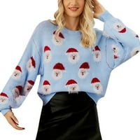 Shpwfbe božićni džemper ženski džemperi božićni pleteni džemper sladak uzorak dedate glave creveck pulover džemper