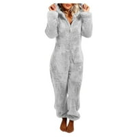 Ženske hlače kombinezon s kapuljačom s dugim rukavima pidžama ležerna Zimska topla odjeća za spavanje siva 2-ACH