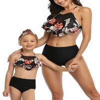 Obiteljski bikini set od dva identična kupaća kostima mama i ja S naramenicama i volanima, ljetno odijelo za plažu