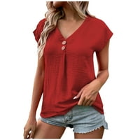 Usmixi ženske bluze i vrhovi Odjeljni kratki rukavi V-izrez Čvrsta ljetna košuljama casual gumb Up Udobne udobne
