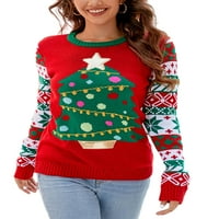 Ženski Božićni pleteni džemperi s vezom u obliku zvijezde, pulover s dugim rukavima s okruglim vratom, ležerni