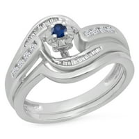 Kolekcija DazzlingRock 10K okrugla i baguette izrezana plava safira i bijelog dijamantnog zaručničkog prstena