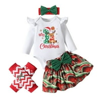 Komplet odjeće za djevojčice s dugim rukavima s božićnim natpisom kombinezon s printom božićnih sobova bodije
