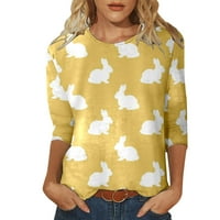 Ženska ležerna majica s okruglim vratom s tri četvrtine rukava za Uskrs sa smiješnim printom