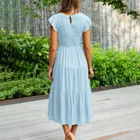 Ženske ljetne haljine ležećne čvrste boje leteći rukavi Velika suknja haljina srednje dužine