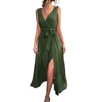 Ljetne haljine za žene modni V-izrez bez rukava Solid Fit & Flare haljine dužine gležnjača duge ženske haljine