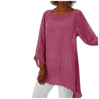 Ženske ljetne vrhove dugih rukava ležerna bluza od solidne žene košulje za vrat ružičaste 4xl