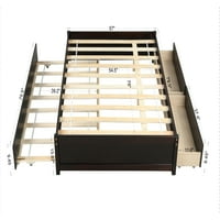 Bračni krevet s dva odvojena kreveta i ladicama, okvir kreveta na platformi od ebanovine, moderni drveni krevet
