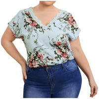 Seksi vrhovi za žene modni majica s V-izrezom Čvrsta majica s kratkim rukavima Ljeto plus veličine vrhove svijetlo