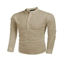 Muška pamučna lanena košulja, lagana proljetno-jesenska ležerna košulja, jednobojna jednobojna košulja dugih rukava
