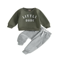Jesensko-zimska odjeća za dječake Duksevi s dugim rukavima s printom slova Mali frajer hlače Komplet odjeće