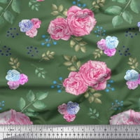 Pamučna tkanina od batista u boji s otiskom bobica, lišća i ružičastog cvijeta širine dvorišta