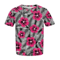 Ženske majice, Ženska bluza kratkih rukava, Ležerne ljetne majice s okruglim vratom s printom, ružičaste 4 inča