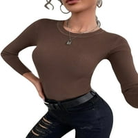 Rejlun žene solidna boja gornji gornji sloj dugih rukava tunika bluza salon za pulover kava xl