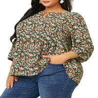 Jedinstveni prijedlozi ženska košulja Plus veličine s okruglim vratom i rukavima do lakta, vrhovi s cvjetnim printom