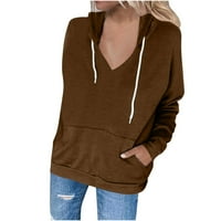 Ženski džemper u boji S kapuljačom s kapuljačom s džepom s dugim rukavima S kapuljačom u boji kave 14