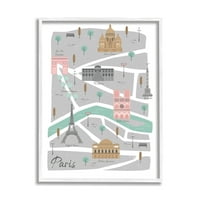 Karta pariških znamenitosti ilustracija francuskog grada ružičasta i siva, 30, dizajn Angele Niceas